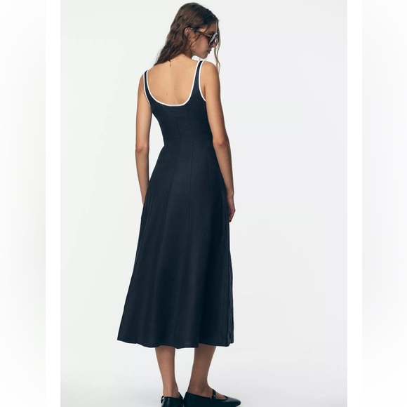 ZARA CONTRAST PIPING LINEN MIDI DRESS - Picture 6 of 8